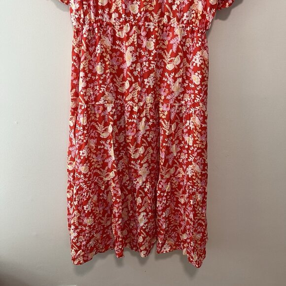 J.Mclaughlin Harriet Silk-Blend Red Butterfly Floral Printed Midi Dress Large - Picture 9 of 11
